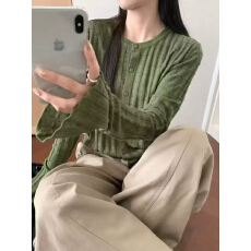 批发2026秋季新款韩版时尚圆领长袖格子衫针织<b class='q'>开衫</b>女毛衣外套上衣