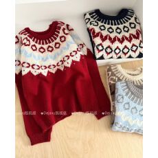 批发北欧风复古提花费尔岛毛衣套头女宽松秋<b class='q'>冬</b>加厚慵懒内搭针织衫设计