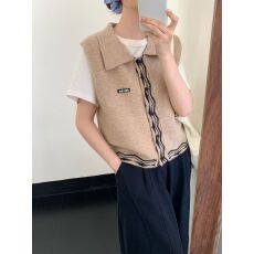 批发韩系小清新气质百搭<b class='q'>开衫</b>马甲polo领拼接色系热卖显瘦新款2025