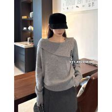 秋冬上新圣诞过年红色喜庆设计感加厚纯色热卖毛衣斜肩套头款