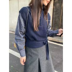 韩系秋冬高领拼接绑带宽松休闲风针织毛衣外穿百搭高级感上衣