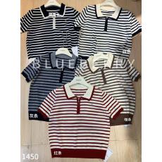 批发韩系温柔简约高级热卖条纹polo短袖宽松针织上衣学院风2026春<b class='q'>夏</b>新