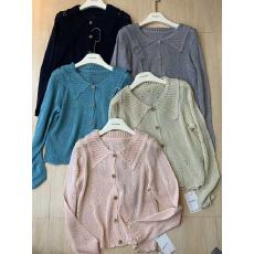 批发韩系春夏polo单排扣开衫长袖显瘦防晒<b class='q'>镂空</b>淑女度假风甜美系