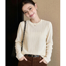 批发肌理感米白色上衣女2026春装新款法式高级感温柔风圆领T桖女