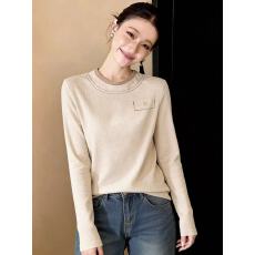 批发简约风撞色圆领长袖T桖女2026春季新款金属扣<b class='q'>修身</b>显瘦<b class='q'>打底衫</b>上衣