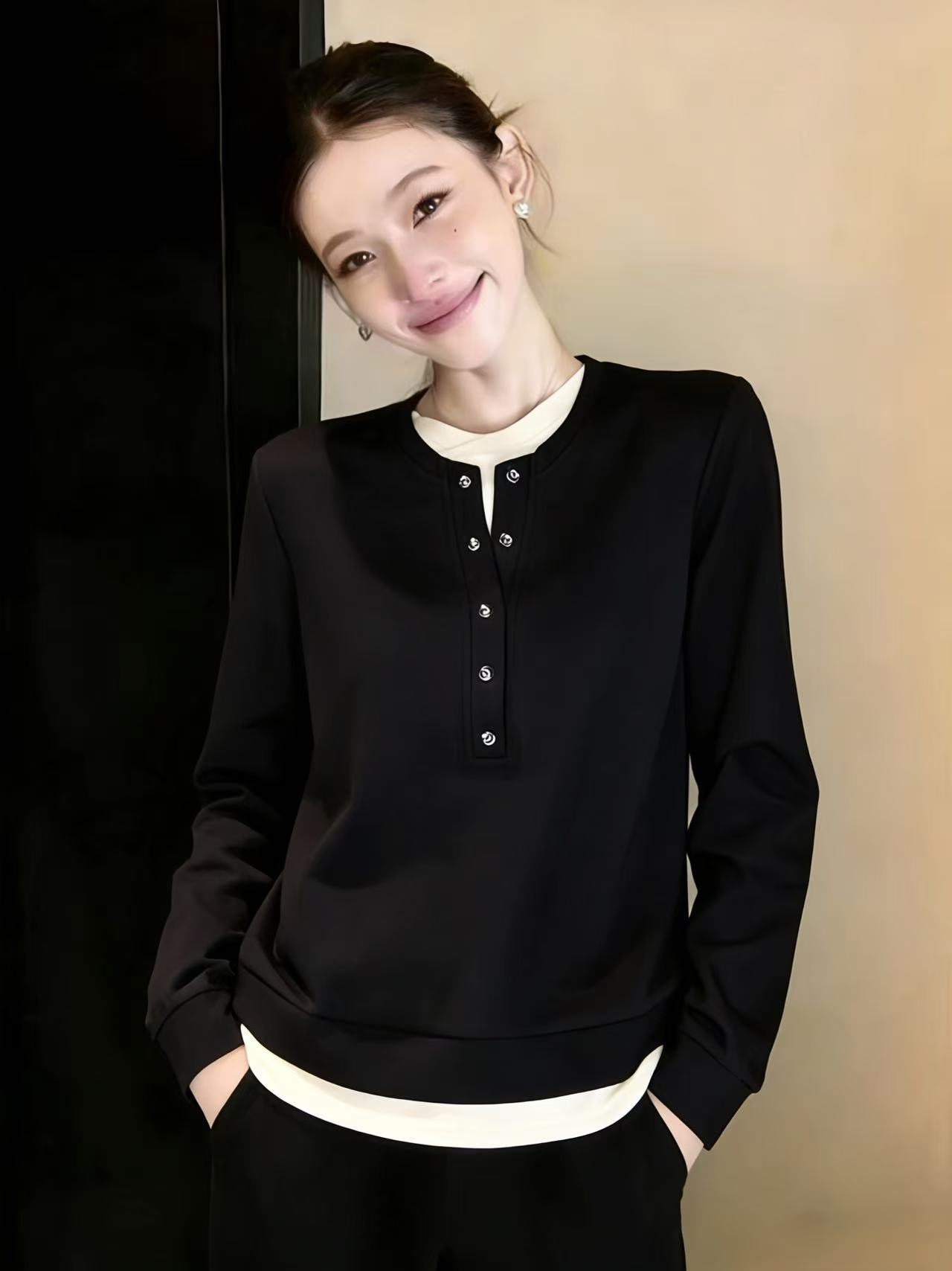 패션 캐주얼 페이크 레이어드 검정색 후드티 2026 봄 드레스 새로운 페이크 레이어드 패치워크 한국 유럽 상품 레트로 맨위