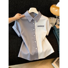 批发实法式轻熟高级感气质短袖衬衫女2026夏季<b class='q'>新款</b>衬衣Polo领拼色上衣