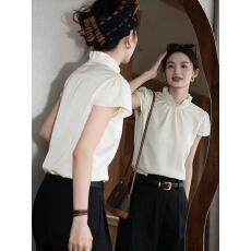 批发法式木耳边立领短袖<b class='q'>衬衫</b>女2026夏季新款高级<b class='q'>职业</b>通勤气质百搭上衣