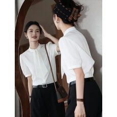 批发通勤风白色飘带领拼接短袖<b class='q'>衬衫</b>女2026年夏季新款<b class='q'>职业</b>穿搭面试<b class='q'>衬衣</b>