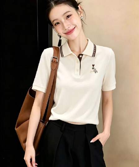 캐주얼 배색 polo 반팔 자수 맨위 2026 여름 새로운 유럽 상품 레트로 슬림해 보이는 학원 스타일 패션 여성