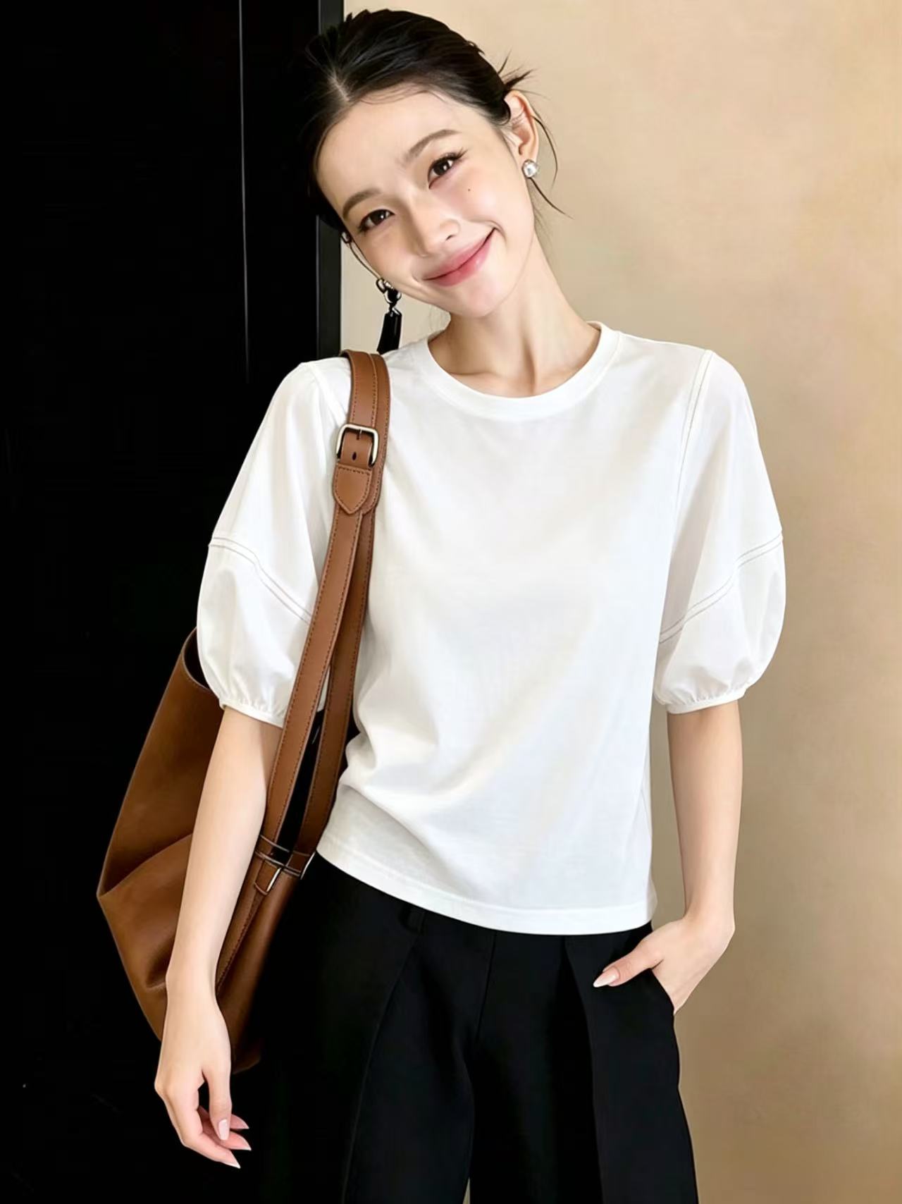 랜턴 주간 실크 코튼 T 여성 2026 여름 드레스 새로운 루즈핏 캐주얼 연령 감소 5 점 소매 중간 소매 화이트 맨위