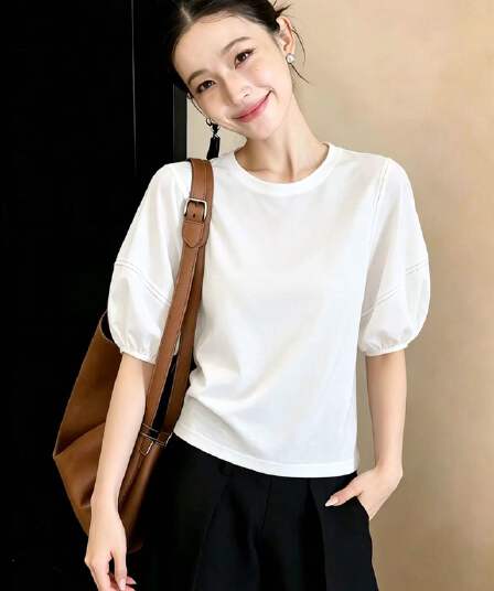 랜턴 주간 실크 코튼 T 여성 2026 여름 드레스 새로운 루즈핏 캐주얼 연령 감소 5 점 소매 중간 소매 화이트 맨위