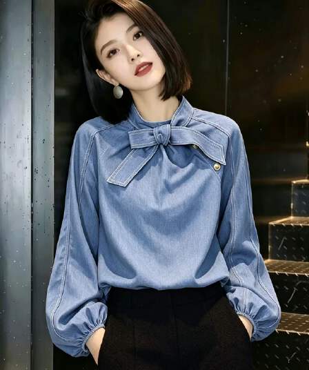 디자인 센스 작은 대중 벌룬 소매 여성 셔츠 2026 가을 의상 새로운 프랑스식 레트로 긴팔 셔츠 나비 매듭 맨위