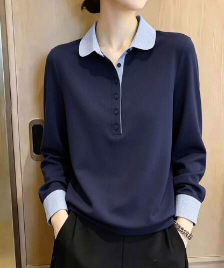 2026 가을 새로운 페이크 레이어드 POLO 칼라 긴팔 T 여성 레저 슬림해 보이는 기본 셔츠 풀오버 품격 맨위