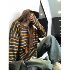 批发韩系圆领套头条纹软糯磨毛休闲T恤女ins秋季新款宽松百搭长袖上衣