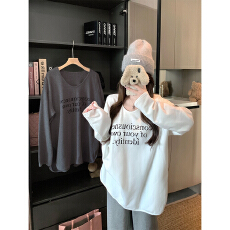 批发慵懒风字母印花长袖<b class='q'>T</b><b class='q'>恤</b><b class='q'>女</b>2025秋冬新款宽松显瘦休闲百搭打底上衣