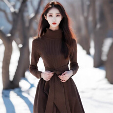 批发女装时尚美拉德针织连衣裙秋冬修身显瘦茶歇绝美长裙子