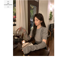 批发2025早秋 短款可拆卸分袖套<b class='q'>泡泡袖</b>针织衫女春秋修身毛衣<b class='q'>上衣</b>