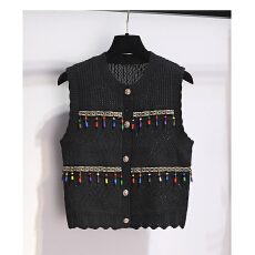 批发民族风针织马甲长袖<b class='q'>连衣裙</b>两件套女2025新款秋冬内搭打底黑色长裙