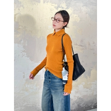 批发翻领纽扣秋冬内搭打底衫2025秋冬新款<b class='q'>气质</b>减龄开叉长袖针织衫上衣