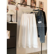 批发韩系法式甜美<b class='q'>百搭</b>松紧腰拼接蕾丝半身裙