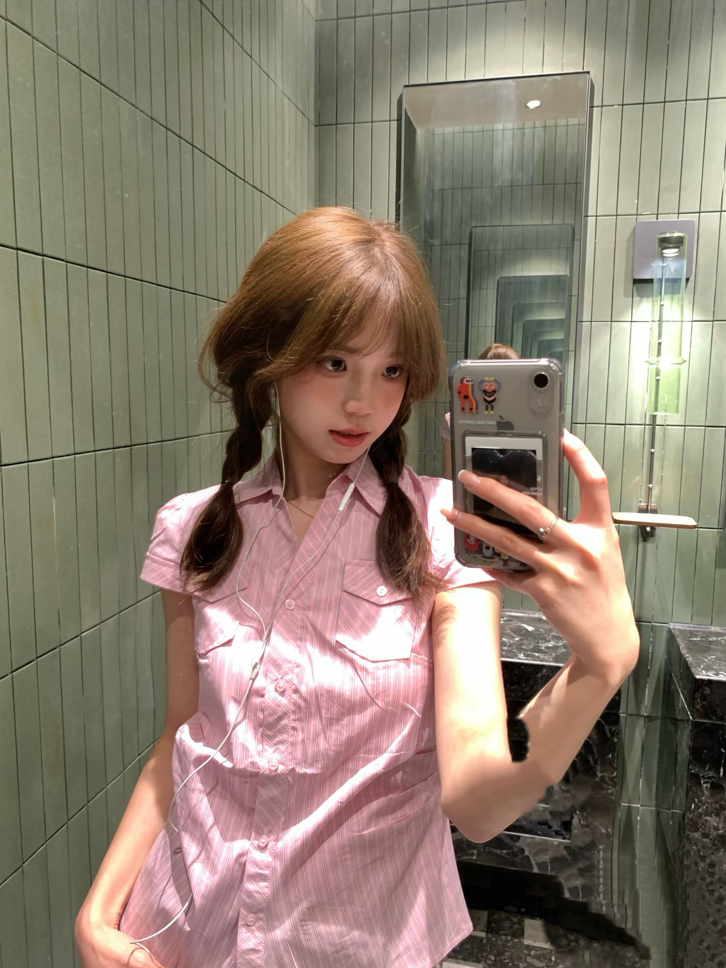 한 부서 아메리칸 핑크색 허리 수축 셔츠 작은 셔츠
