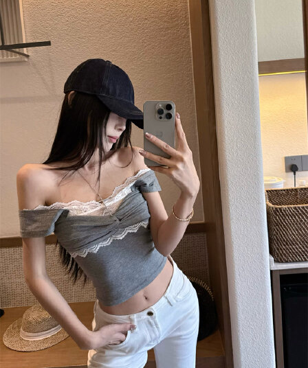 실사 정가 레이스 조각 슬립 페이크 레이어드