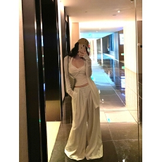 批发<b class='q'>实拍</b>实价秋季新款宽松压褶显瘦长<b class='q'>裤</b>+中长款开衫落肩长袖显瘦薄款