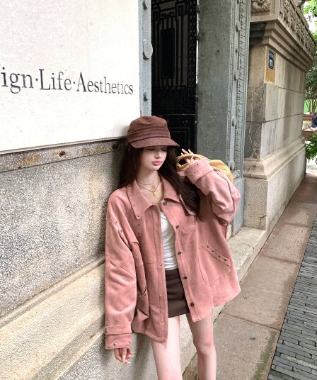 실사 정가 가을 겨울 루즈핏 사슴 캐시미어 짧은 외투