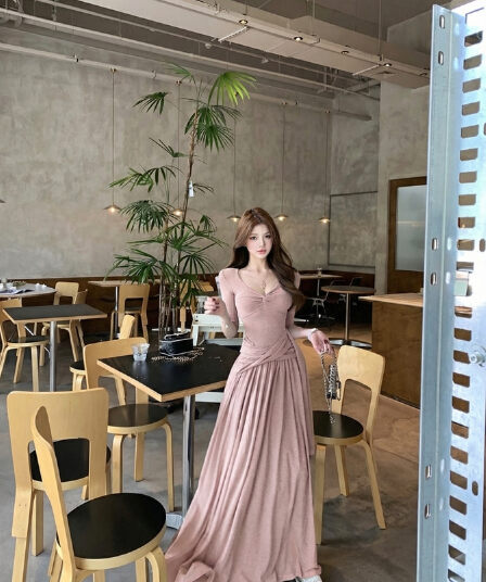 실사 정가 순수한 욕망 바람 매듭 섹시함 하이웨이스트 슬림해 보이는 드레스 일상 대 치마