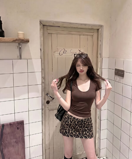 실사 정가 단색 u 칼라 타이트 맨위 레트로 핫걸 반 스커트