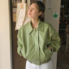 批发果绿色纯色复古夹克式PU皮衣短外套韩版秋季新款港风休闲克上衣