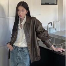 批发美式复古棕色机车皮衣外套女秋季2026新款韩版皮夹克上衣