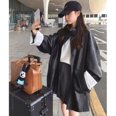批发黑色复古立领中长款皮衣外套女2026<b class='q'>春</b>秋新款高级感休闲宽松PU风衣