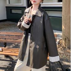 批发早<b class='q'>春</b>新款美式复古做旧蛋白皮皮衣中长外套女2026机车风衣PU皮夹克