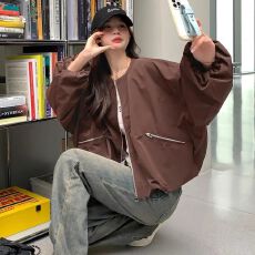 批发美拉德爆款棒球服外套女春<b class='q'>秋</b>2026新款设计感小众美式夹克灯笼袖