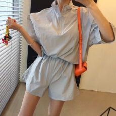 批发2026夏季时尚复古个性拉链立领短袖上衣+休闲短<b class='q'>裤</b><b class='q'>韩版</b>运动两件套
