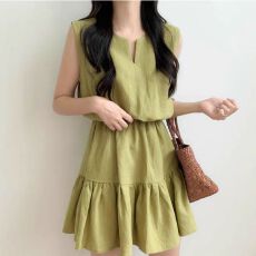 批发<b class='q'>韩国</b>chic夏季新款无袖短裙显瘦气质拼接高级感轻奢背心<b class='q'>连衣裙</b>女