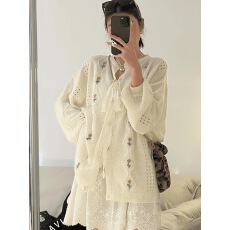 批发早秋穿<b class='q'>搭</b>薄款镂空毛衣针织<b class='q'>开衫</b>外套2025新款高级<b class='q'>长袖</b>针织衫上衣女