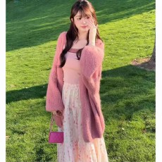 批发韩系温柔软糯<b class='q'>马海毛</b>毛衣女早秋季宽松慵懒高级感针织<b class='q'>开衫</b>外套上衣