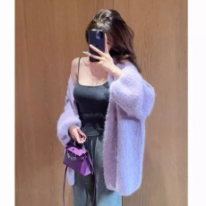 批发小香风绿色<b class='q'>马海毛</b>毛衣外套秋冬慵懒风高级感宽松软糯针织<b class='q'>开衫</b>上衣