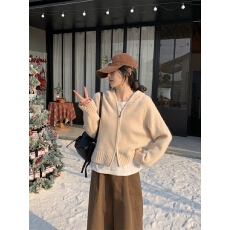 批发韩系连帽双拉链<b class='q'>针织</b>打底衫女士<b class='q'>短款</b>秋冬新款收腰休闲毛衣<b class='q'>开衫</b>外套