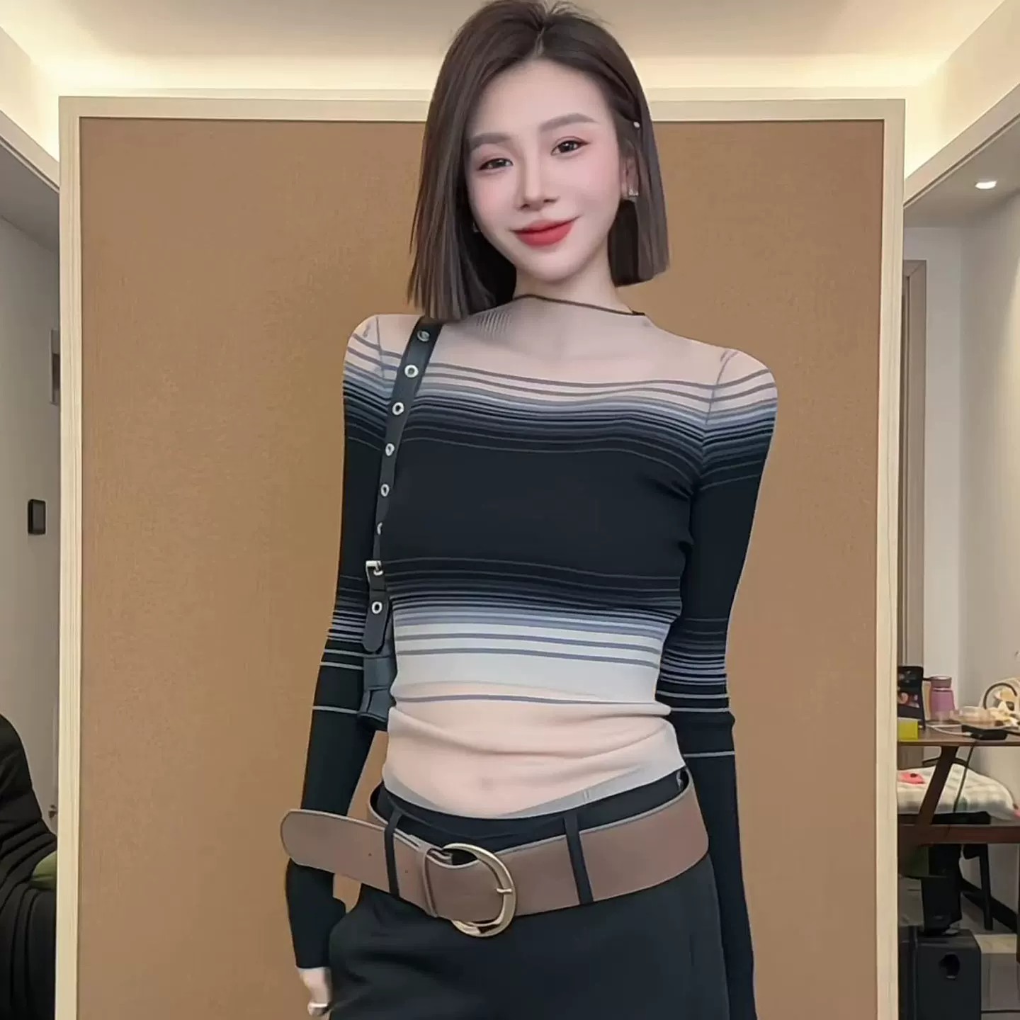 한 부서 마이크로 ~을 통해 새로운 오프숄더 스트라이프 니트 스웨터 여성 여름 긴팔 ~을 통해 피부 슈퍼 낙관적 인 인사이드 가져 가라. 만나는 맨위