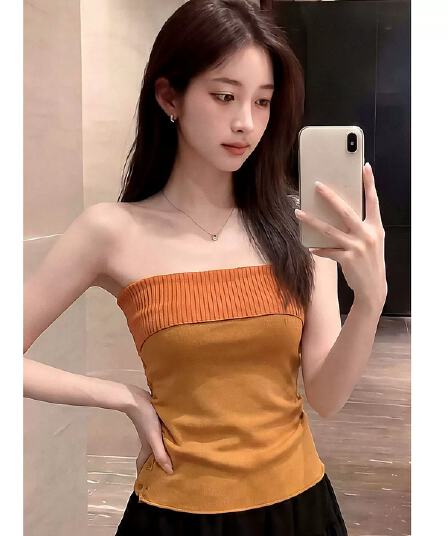 아메리칸 레트로 스타일 배색 니트 튜브탑 조끼 여성 여름 몸매 가꾸기 슬림해 보이는 핫걸 차가운 센스 통기성 민소매 맨위