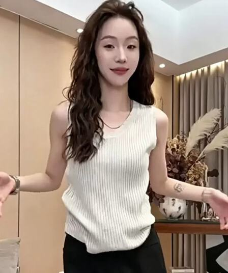한 부서 오래된 돈 바람 민소매 깨진 측면 니트 캐미솔 여름 외출용 루즈핏 느긋한 슬림해 보이는 캐주얼 맨위 얇은