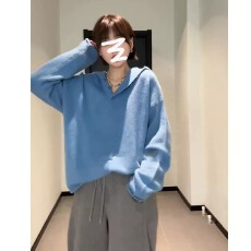 批发克莱因蓝连帽卫衣<b class='q'>毛衣</b>女款2026新款秋冬季慵懒高级感小个子针织衫