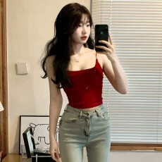 批发红色带胸垫吊带背心女2026新款<b class='q'>夏</b>季外穿性感短款泰式旅游辣妹上衣