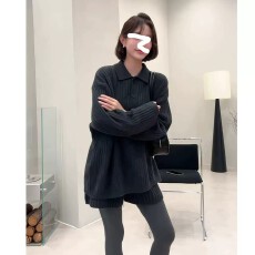 批发深秋冬装韩系穿搭一整套巨好看的小香风灰色毛衣针织短裤两件套装