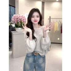 批发多巴胺风黄色圆领长袖针织衫早秋季新款宽松百搭显瘦防晒<b class='q'>罩衫</b>上衣