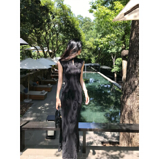 批发黑色高级感<b class='q'>改良</b>新中式包臀收腰<b class='q'>旗袍</b>连衣裙长裙女